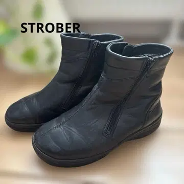 [겨울 밑창] STROBER 블랙 가죽 지퍼 미드컷 부츠