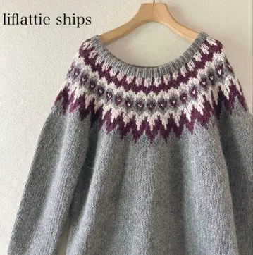 liflattie ships 알파카 혼방 노르딕 패턴 니트 그레이