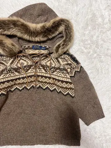 새상품급 폴로 랄프로렌 후드 니트 양모 알파카 소가죽 노르딕