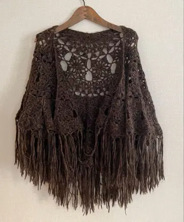 프린지 크로셰 뜨개질 스톨 브라운 오샤레