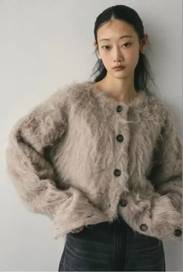 STYLEMIXER 헤어리 컬 크루 니트 가디건