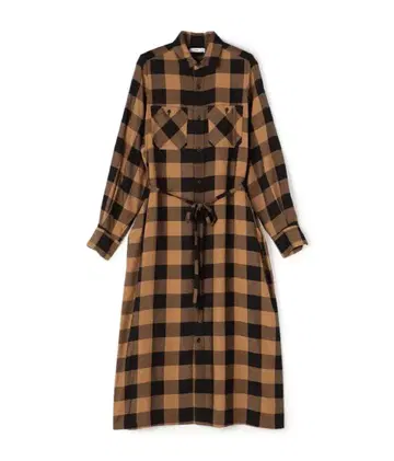 HYKE RAYON PLAID DRESS 코요테 브라운 사이즈 1