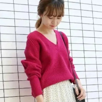 슬로브 이에나 하찌 니트 울 V넥 핑크 프리 사이즈