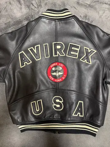 아비렉스 바시티 자켓 가죽 아치 로고 자수 블랙 M