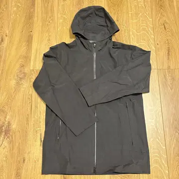 무인 블랙 후드 부착 레인코트