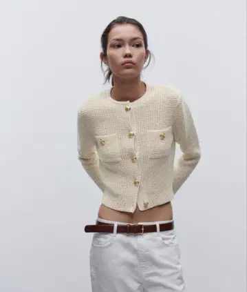 [ ZARA ] 골드 버튼 니트 가디건