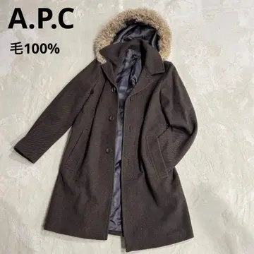 A.P.C. 아페쎄 후드 부착 코트 브라운 헤링본 무늬