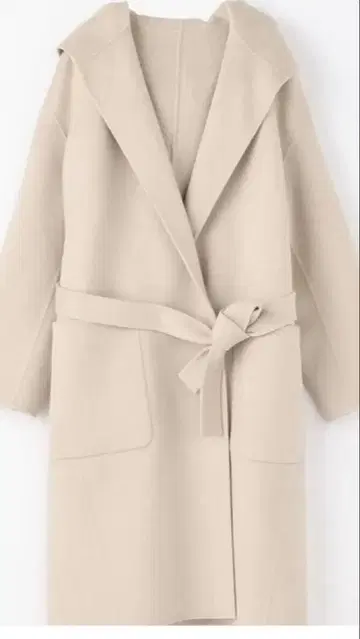 베이지 후드 부착 롱 코트