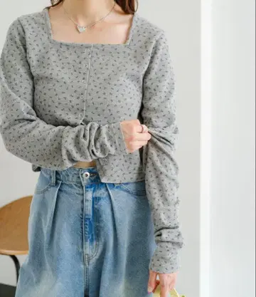 Kastane 미니 꽃무늬 스퀘어 써멀 가디건