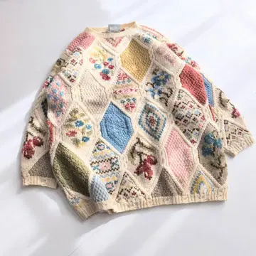 Laura Ashley 로라 애슐리 패치워크 꽃무늬 플라워 니트