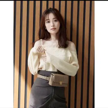 SNIDEL 레이스 트리밍 니트 풀오버