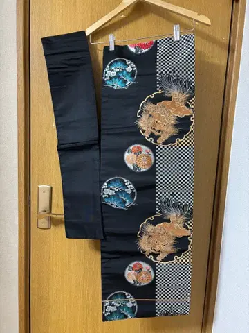 앤티크 당사자, 이치마츠 패턴, 나고야 오비, 블랙, 새상품급, 쇼와