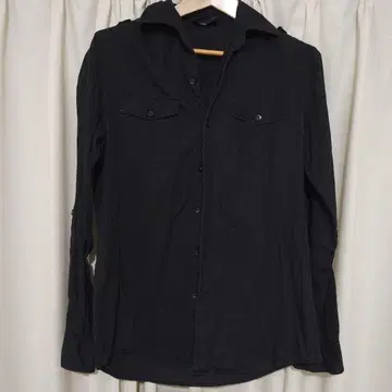 블랙 스트라이프 긴팔 셔츠 Lav 면 100