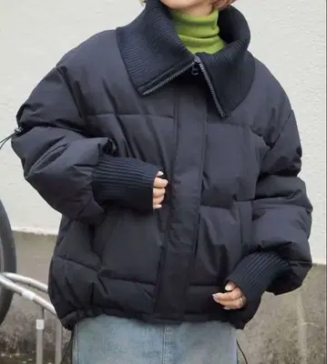 팁탑 페이크 다운 옷깃 리브 블루종 페이크 다운 블랙