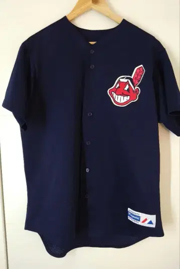 USA제 majestic 인디언스 MLB 사이즈 L 베이스볼 셔츠