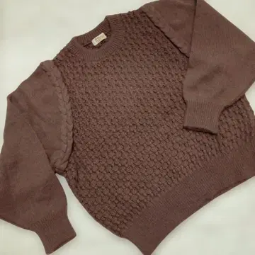 일본제 미사용, 브라운 케이블 짜임 긴팔 니트 스웨터