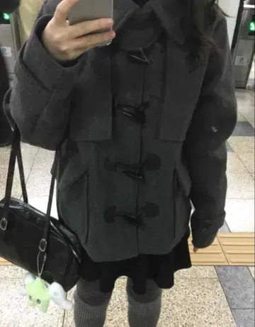 그레이 더플 코트 울 혼방
