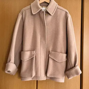 울 혼방 핑크 자켓 라운드 칼라