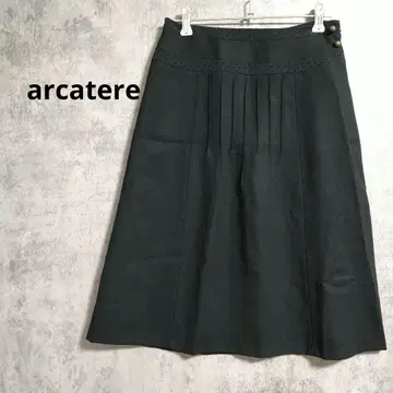 알캐틀 무릎 기장 스커트 핀턱 플레어 오피스 캐주얼 울 100%
