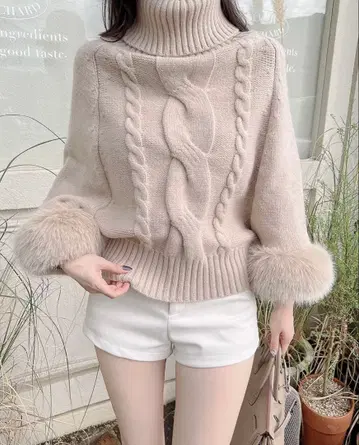 케이블 짜임 케이프 터틀 니트