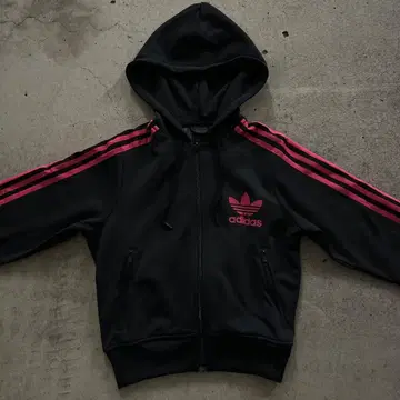 90s 아디다스 지퍼 후드티 사이드 라인 블랙 데드스탁