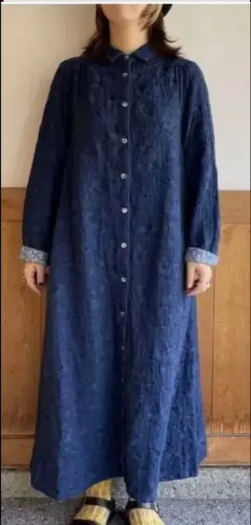 블루 트릭 네이비 셔츠 원피스 긴팔