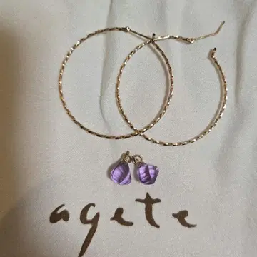 [새상품급] agete 후프 귀걸이 K10 참 세트 아가트