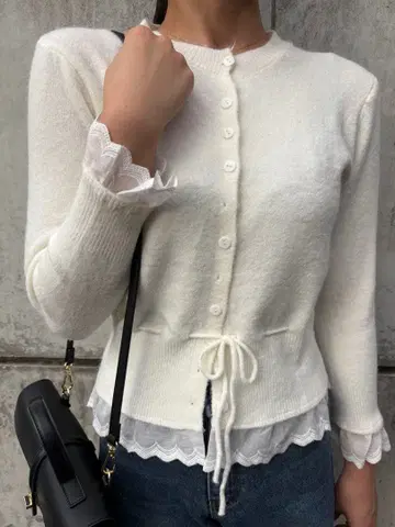 [ 새상품 ] 레이어드 스타일 가디건 레이스 화이트 한국