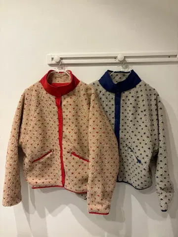 [ 새상품 ] 하트 도트 리버서블 보아 블루종 레드 한국