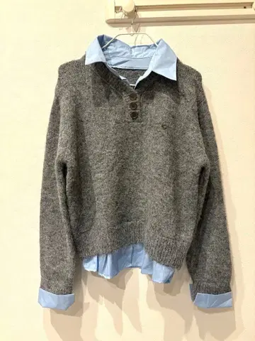 [ 새상품 ] 레이어드 스타일 니트탑 그레이 한국