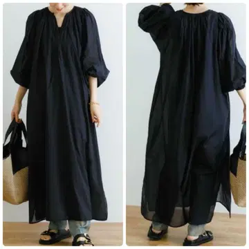 어반 리서치 코튼 보일 턱 개더 카프탄 원피스 38 블랙