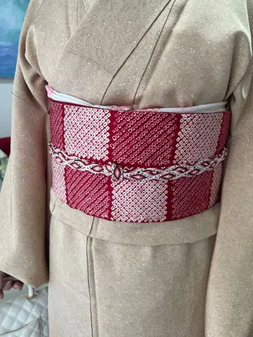 염색 나고야 오비 빨간색 카노코 시보리