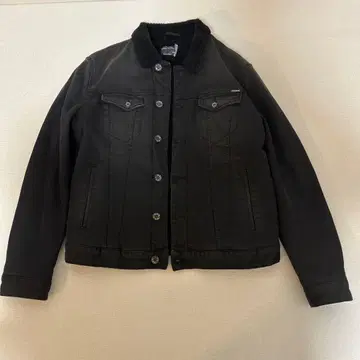 GAS 블랙 데님 자켓 보아 카라 부착 XL 사이즈