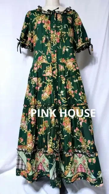 PINK HOUSE 장미 자수와 패치워크 원피스