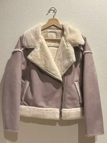 페이크 무스탕 자켓 M 핑크 베이지 새상품급