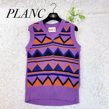 PLAN C V넥 재규어 니트 울 니트 베스트 보라색 베스트 올 패턴