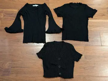 블랙 리브 니트 프릴 상의 3종 세트