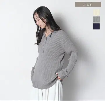 [택 포함 새상품] meri 미 2way 헨리넥 리브 니트탑