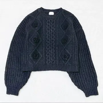 t0294/메리제니 flower 케이블 니트 울 혼방 인기 색상 블랙