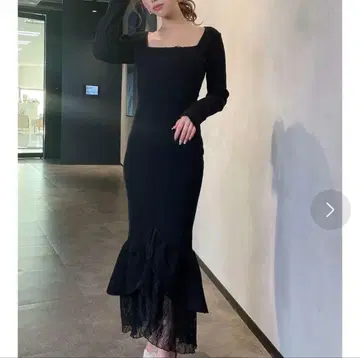 eimy 이스토아 스퀘어넥 레이스 머메이드 니트 원피스