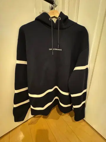 EMPORIO ARMANI 본딩 레이온 테이핑 라인 로고 후드티