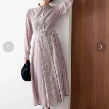 안데뮤 사이드 플리츠 원피스 롱 레이스 벨트 포함 결혼식