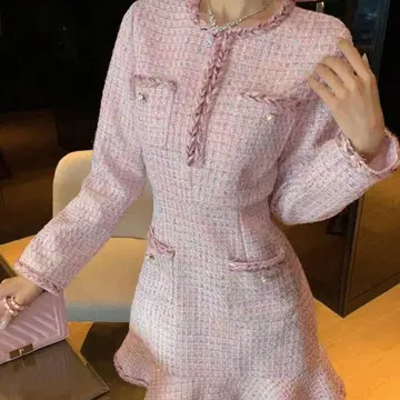 DAZY 한국 패션 원피스 트위드 프릴 엘레강트