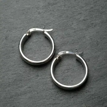 실버925 silver 심플 플랫 와이드 후프 귀걸이 / 경량 연마 마감