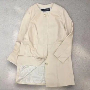 램 가죽 양가죽 천연 가죽 노카라 코트 아이보리 빅 사이즈 여성용