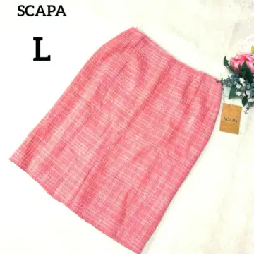 새상품 스캐파 무릎 기장 타이트 스커트 L 핑크 트위드 린넨 혼방 064