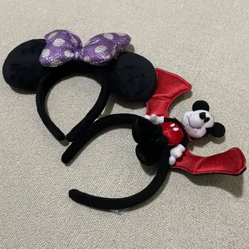 디즈니 머리띠 2세트 할로윈 보라색 도트 미키