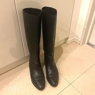 블랙 가죽 롱 부츠