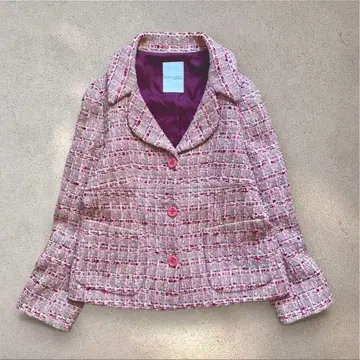 블루 라벨 핑크 계열 트위드 테일러드 자켓 울 실크 베이지