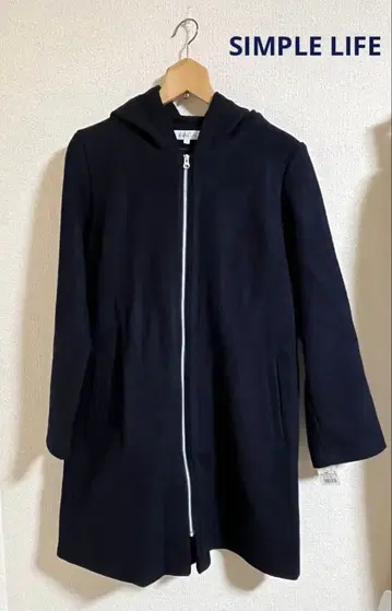 새상품 심플 라이프 후드 부착 롱 코트 자켓 네이비 9호